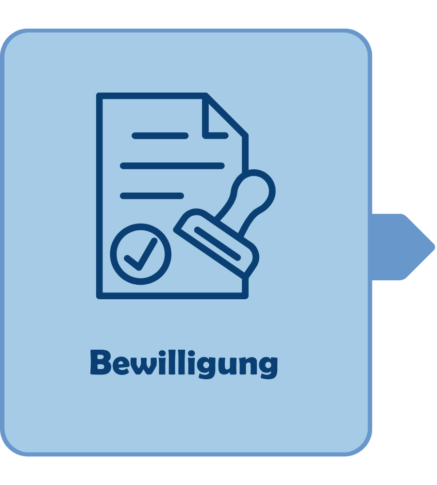 Symbol für Bewilligung mit einem Dokument und einem Stempel, das die Genehmigung oder Bestätigung eines Antrags darstellt.