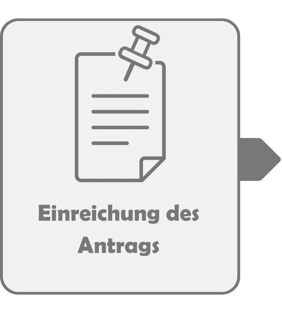 Symbol für die Einreichung eines Antrags mit einem Dokument und einer Pinnadel, das den Prozess der Antragstellung visuell darstellt.