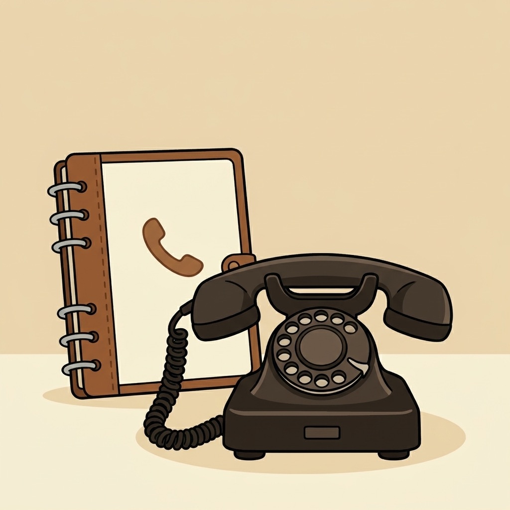 Telefon und Notizbuch auf einem Tisch, symbolisieren die Kontaktmöglichkeiten zur Geschäftsstelle der LAG WeserLand. Das Bild zeigt ein klassisches Telefon und ein geöffnetes Notizbuch mit einem Telefonhörer-Symbol, was auf die Wichtigkeit der Kommunikation hinweist.